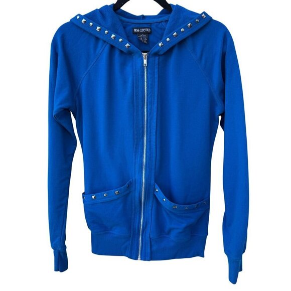 Miss Chievous Womens Blue Metal Studded Full Zip Long Sleeve Hoodie Jacket L - Picture 1 of 9